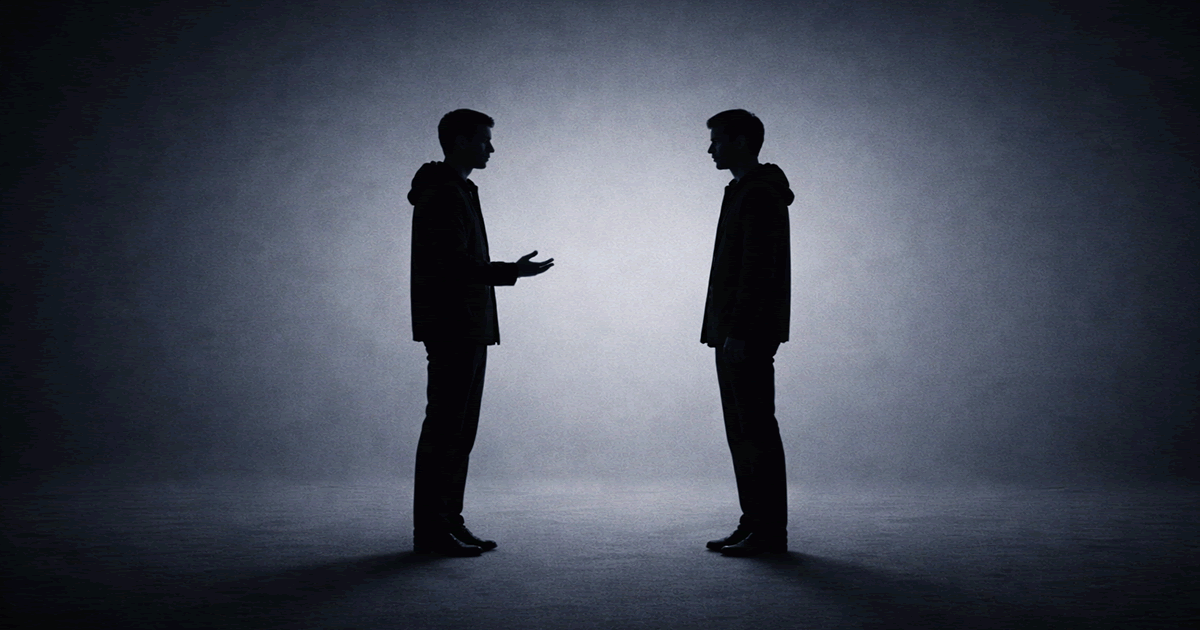 会話の中で相槌によって理解が共有される様子を表現した抽象的なイラスト