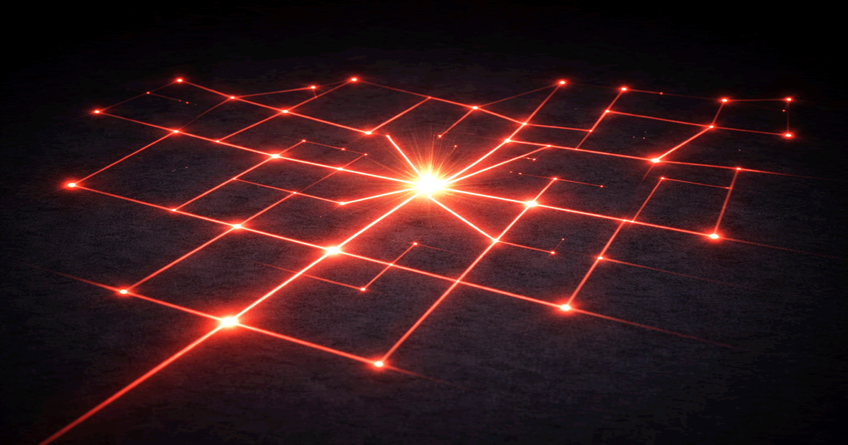 ネットワーク上で火種が拡散していく炎上を象徴した抽象イメージ