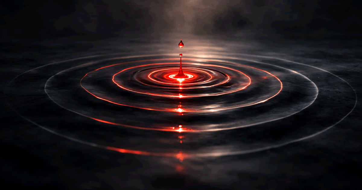 赤い雫が落ち波紋が広がる怒りの連鎖を象徴した抽象イメージ