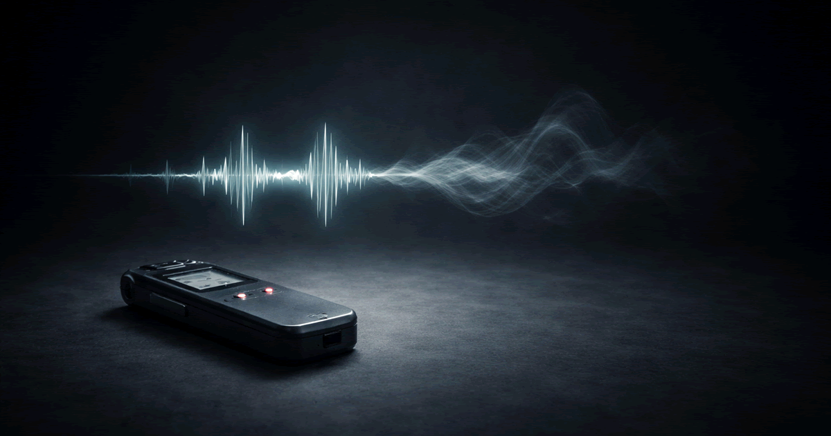 録音機器から出た音の波形が途中でわずかに変化しているミニマルなイメージ